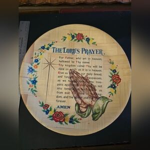 Vintage 1960s Retro Kistch Woven Bamboo Tray The Lord's Prayer Plate